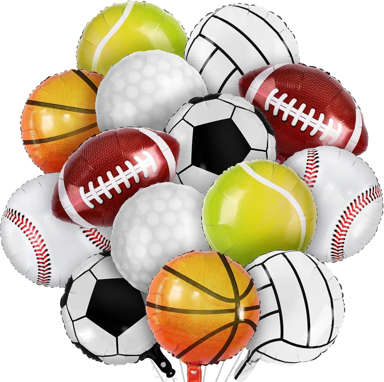 28PCS Sports Foil Balloon Set – 18 Inch Mylar Basketball, Soccer, Baseball, Volleyball, Football & Golf Balloons for Sports Themed Birthday Party Decorations